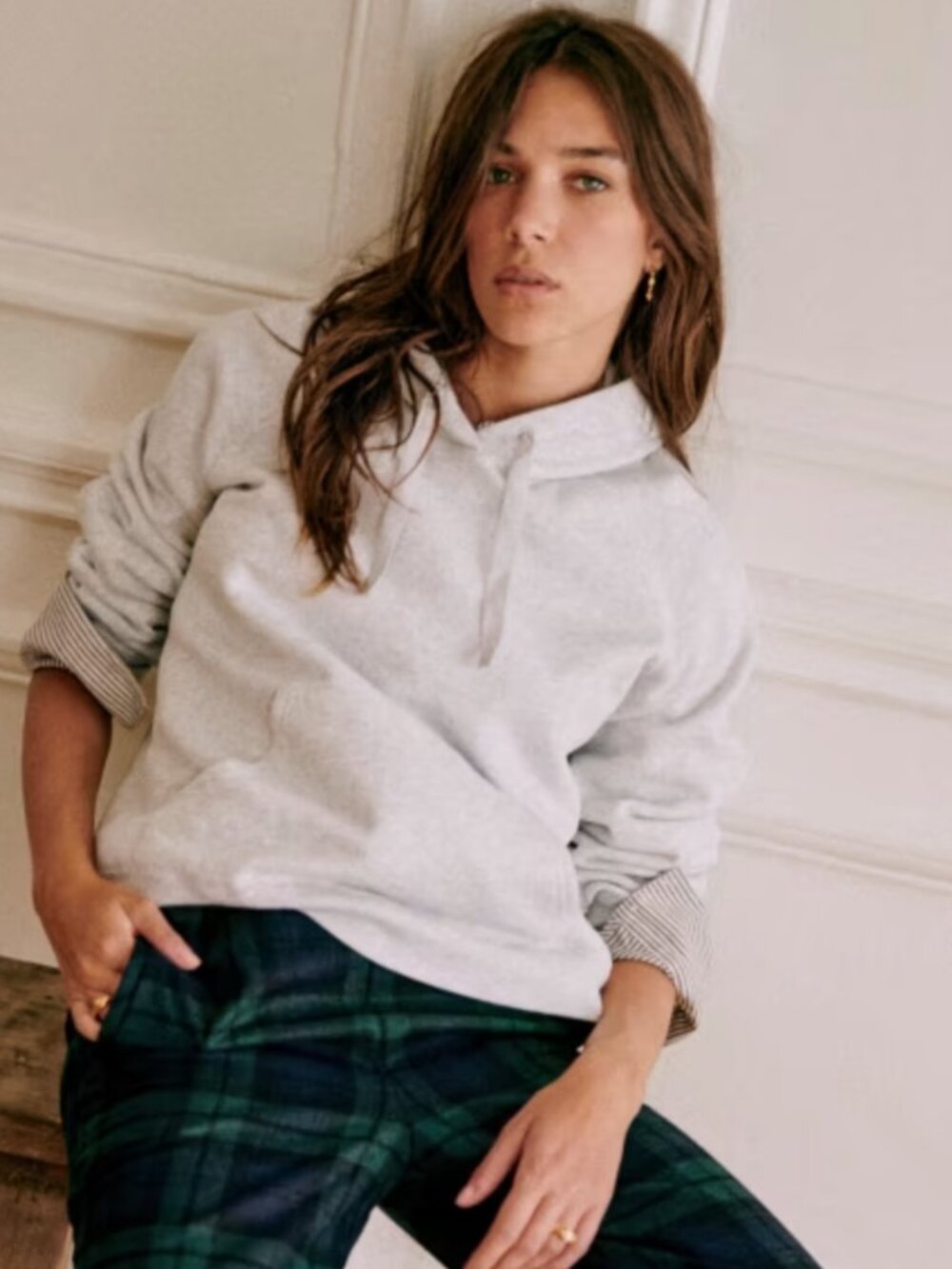 Sezane Lexi Hooded Sweatshirt XS Mottled Grey